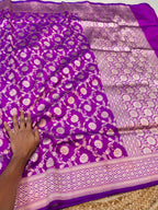 Dual Shade Purple 100% Pure Banarasi Katan Silk Saree