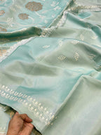 Sea Green Mango Silk Partywear Banarasi Embroidered Jaal with Tissue Applique Lightweight Sarees