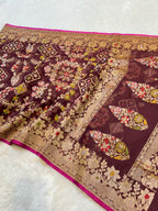 Wine Ektara Banarasi Kora Jamdani Saree