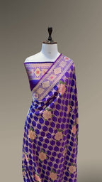 Dual Shade Purple Pure Banarasi Katan Silk Tilfi Meenakari Saree