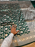 Bottle Green Pure Banarasi Katan Silk Saree
