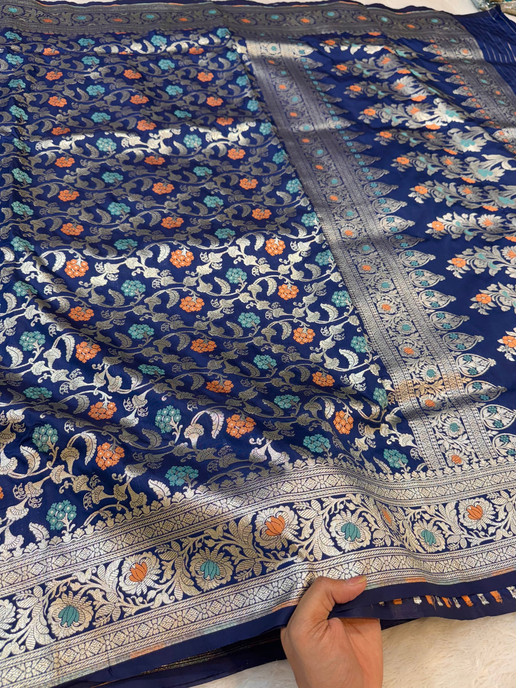 Dark Blue Banarasi SemiKatan Silk Partywear Saree