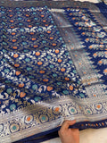 Dark Blue Banarasi SemiKatan Silk Partywear Saree