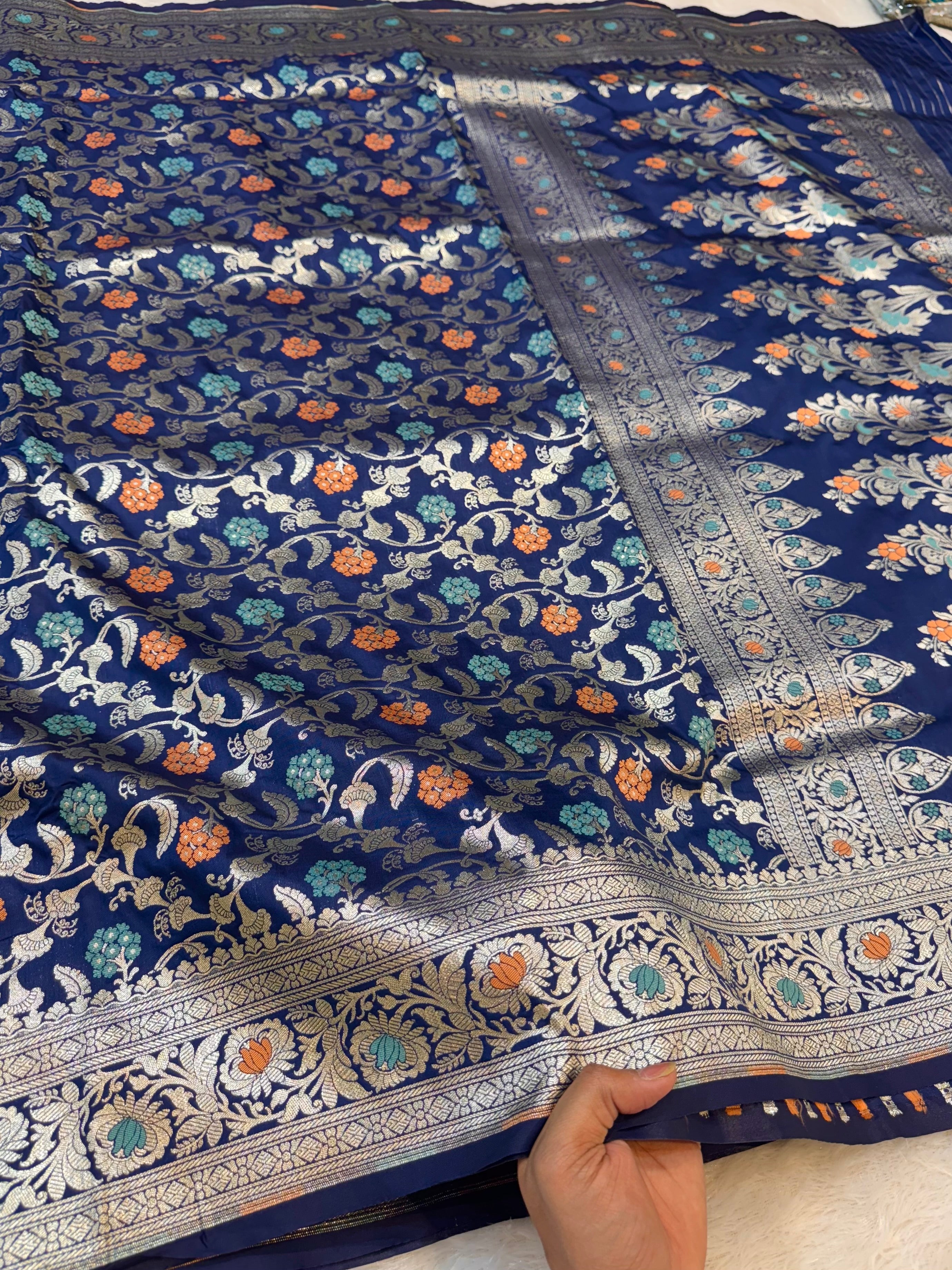 Dark Blue Banarasi SemiKatan Silk Partywear Saree
