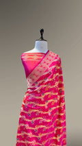 Dual shade Pink+Orange 100% Pure Banarasi Katan Silk Meenakari Saree