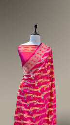 Dual shade Pink+Orange 100% Pure Banarasi Katan Silk Meenakari Saree