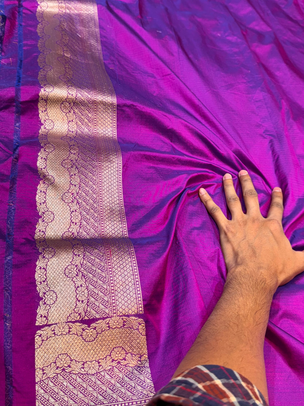 Dual Shade Blue-Pink 100% Pure Banarasi Katan Silk Tilfi Meenakari Saree