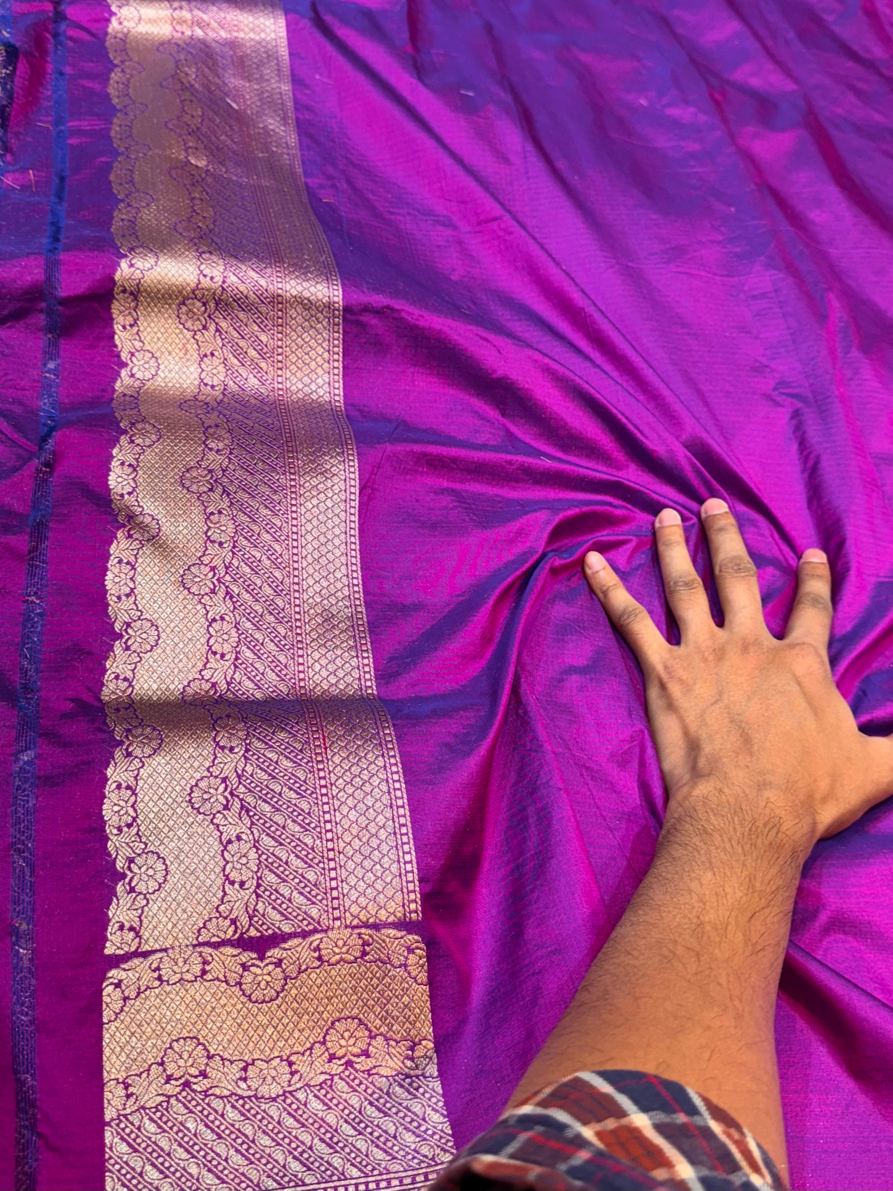 Dual Shade Blue-Pink 100% Pure Banarasi Katan Silk Tilfi Meenakari Saree