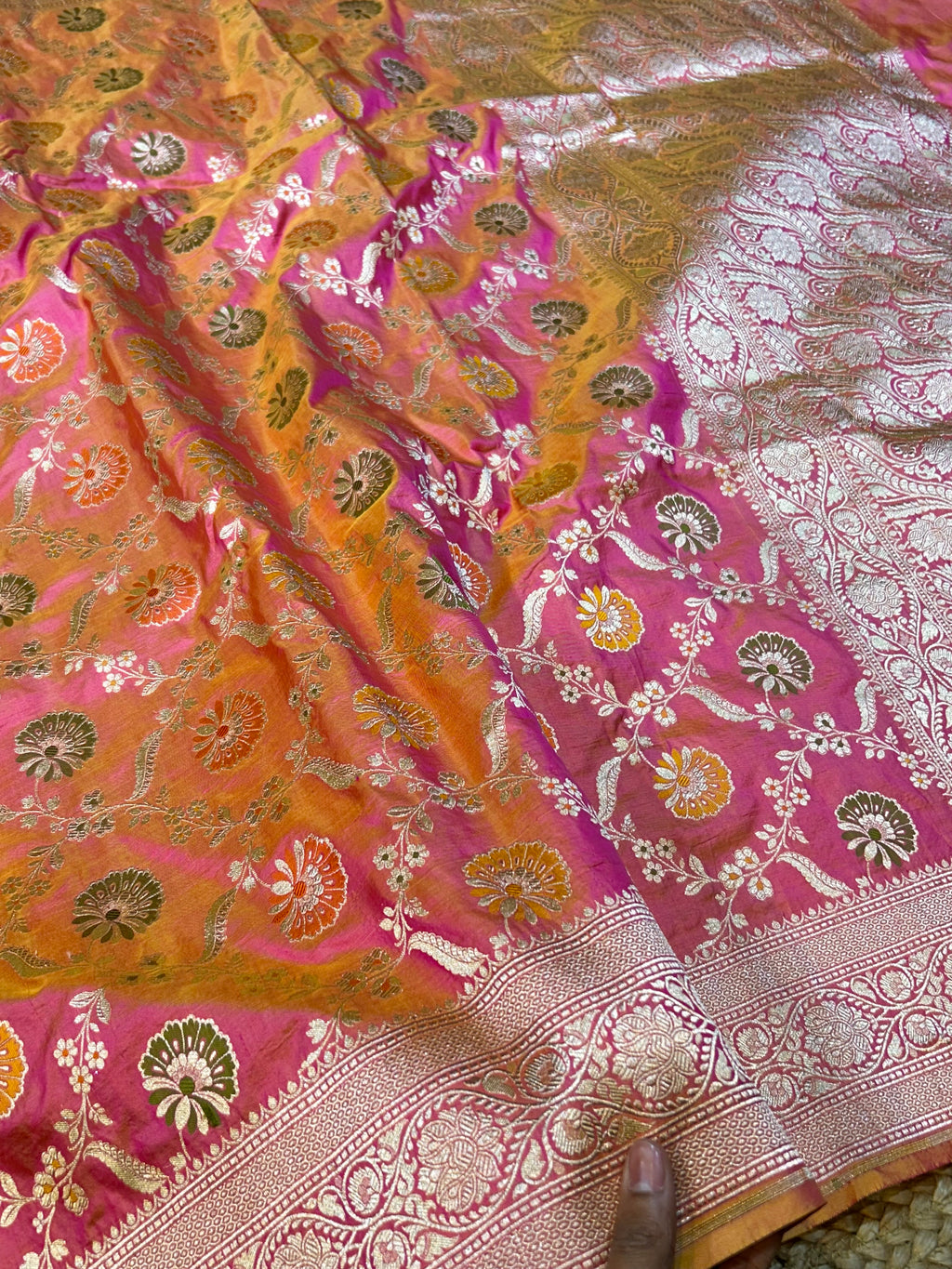 Dual Shade Pink Pure Banarasi Katan Silk Meenakari Saree