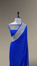 Royal Blue 100% Pure Banarasi Khaddi Georgette Meenakari Saree