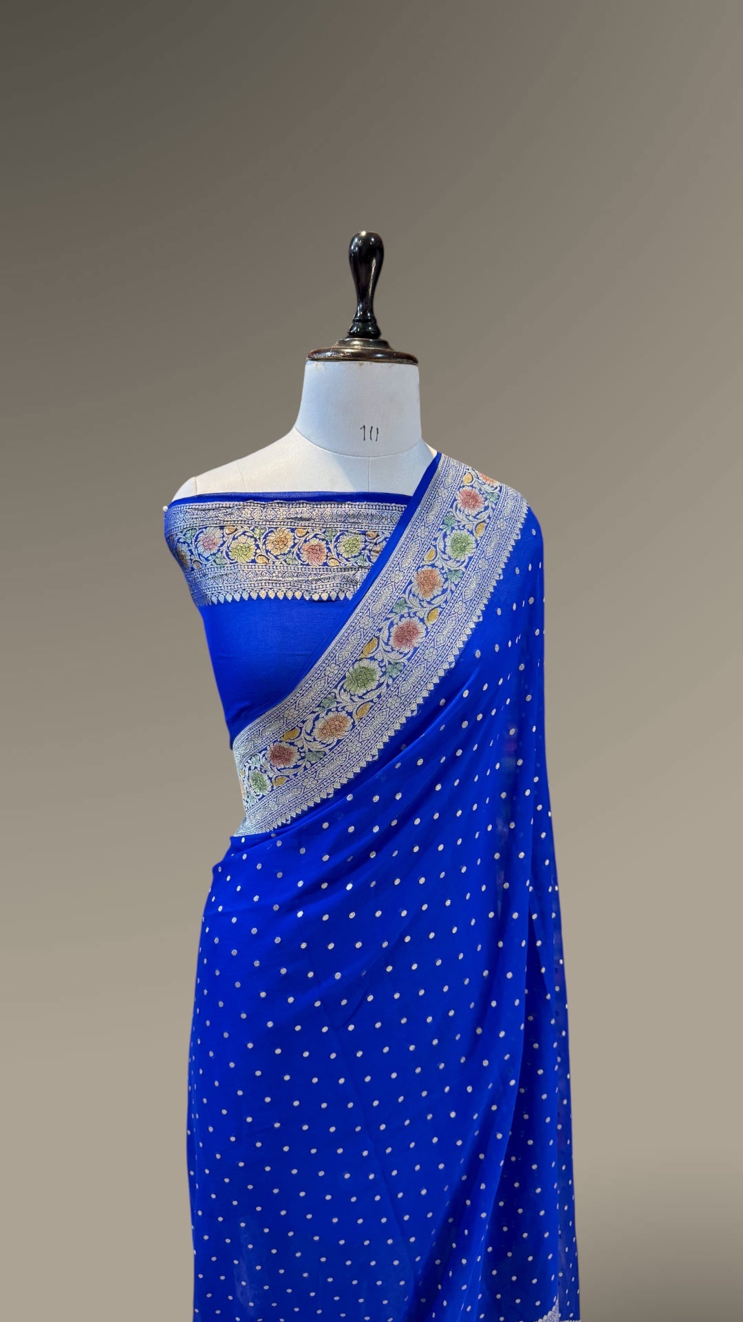 Royal Blue 100% Pure Banarasi Khaddi Georgette Meenakari Saree
