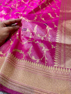 Magenta Pink 100% Pure Banarasi Tissue Silk Handloom Handwoven Saree