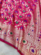Rani pink Banarasi SemiKatan Silk Partywear Saree