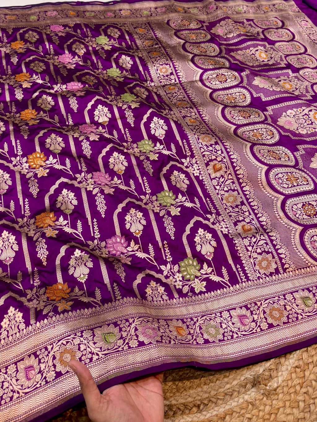 Wine Purple 100% Pure Banarasi Katan Silk Meenakari Saree