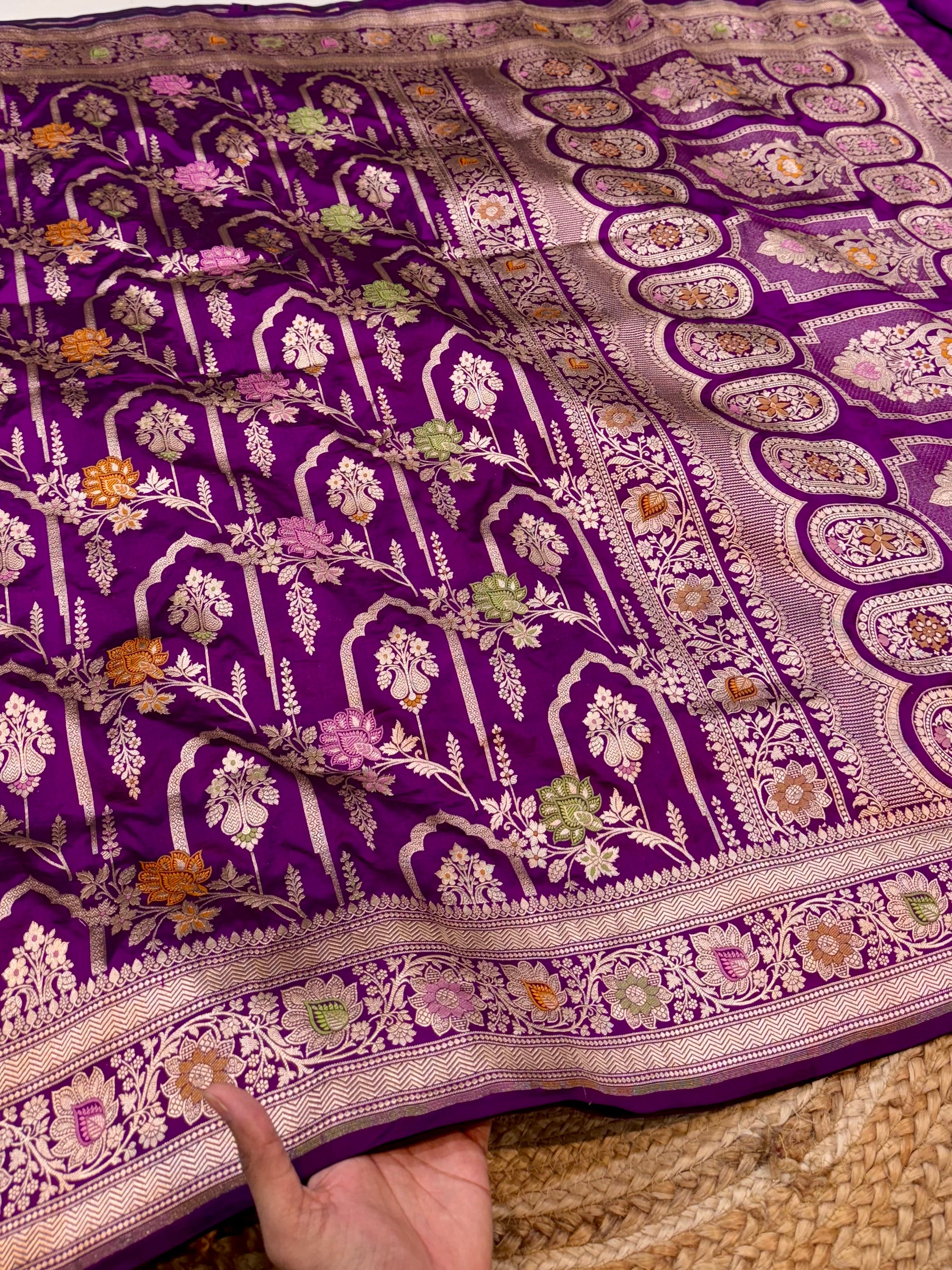 Wine Purple 100% Pure Banarasi Katan Silk Meenakari Saree
