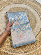 Powder Blue 100% Pure Banarasi Katan Silk Meenakari Saree