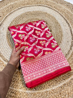 Strawberry Pink 100% Pure Banarasi Katan Silk Meenakari Saree