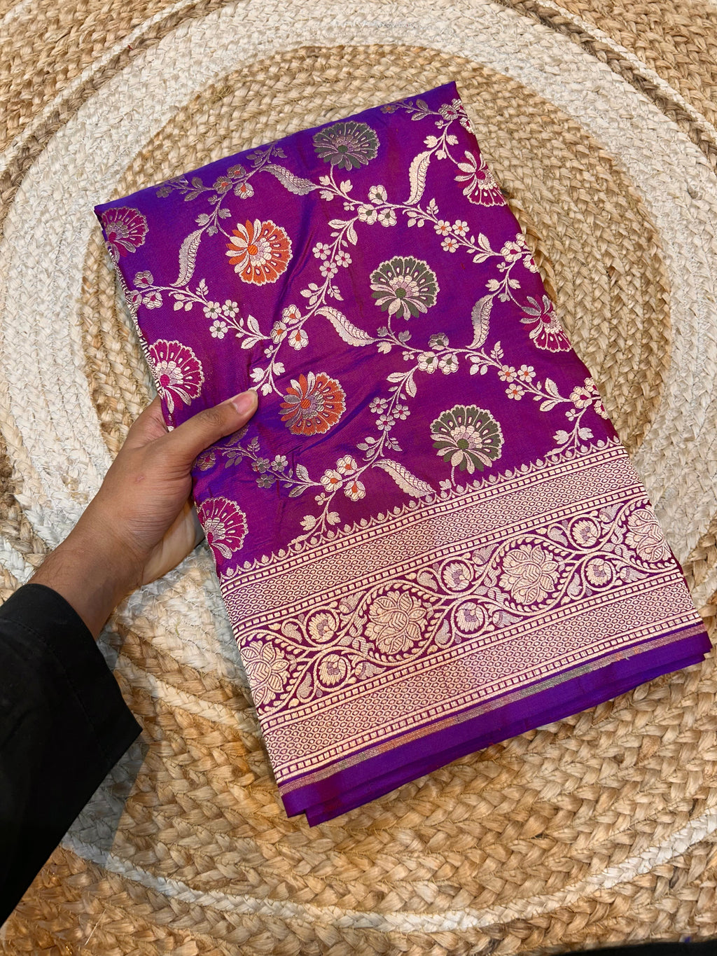 Dual shade Blue-Red 100% Pure Banarasi Katan Silk Meenakari Saree