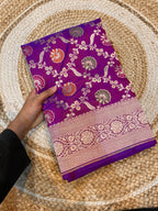 Dual shade Blue-Red 100% Pure Banarasi Katan Silk Meenakari Saree