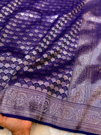 Violet Purple Pure Handloom Banarasi Mashru Silk Saree