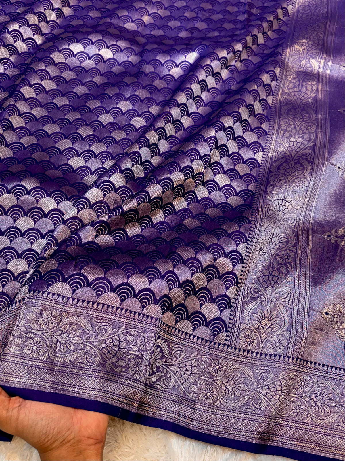 Violet Purple Pure Handloom Banarasi Mashru Silk Saree