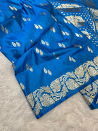 Blue Banarasi Soft Meenakari Mashru Silk Partywear Saree