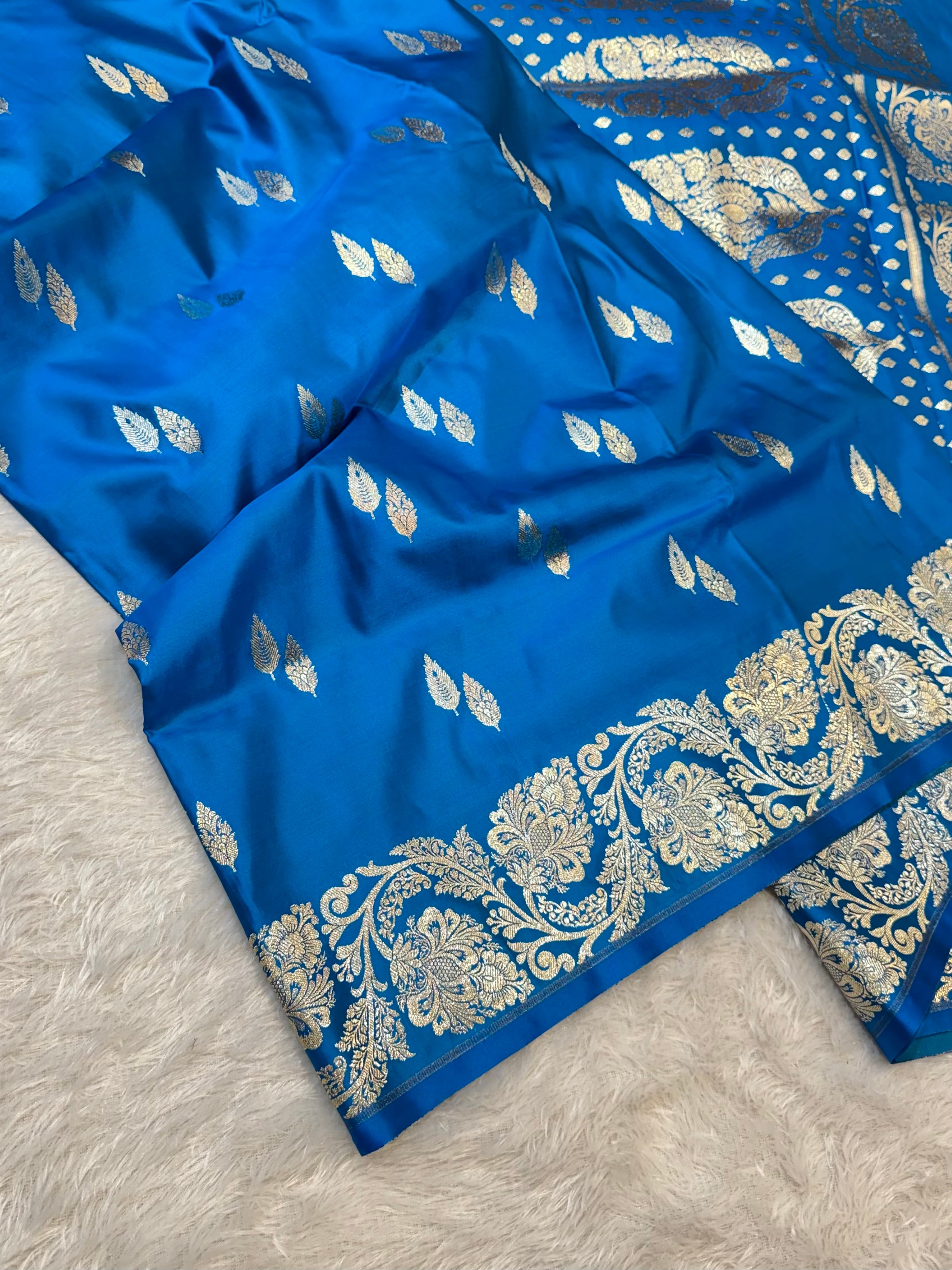 Blue Banarasi Soft Meenakari Mashru Silk Partywear Saree
