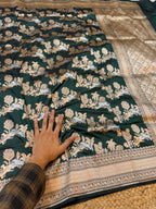 Bottle Green 100% Pure Banarasi Katan Silk Meenakari Saree