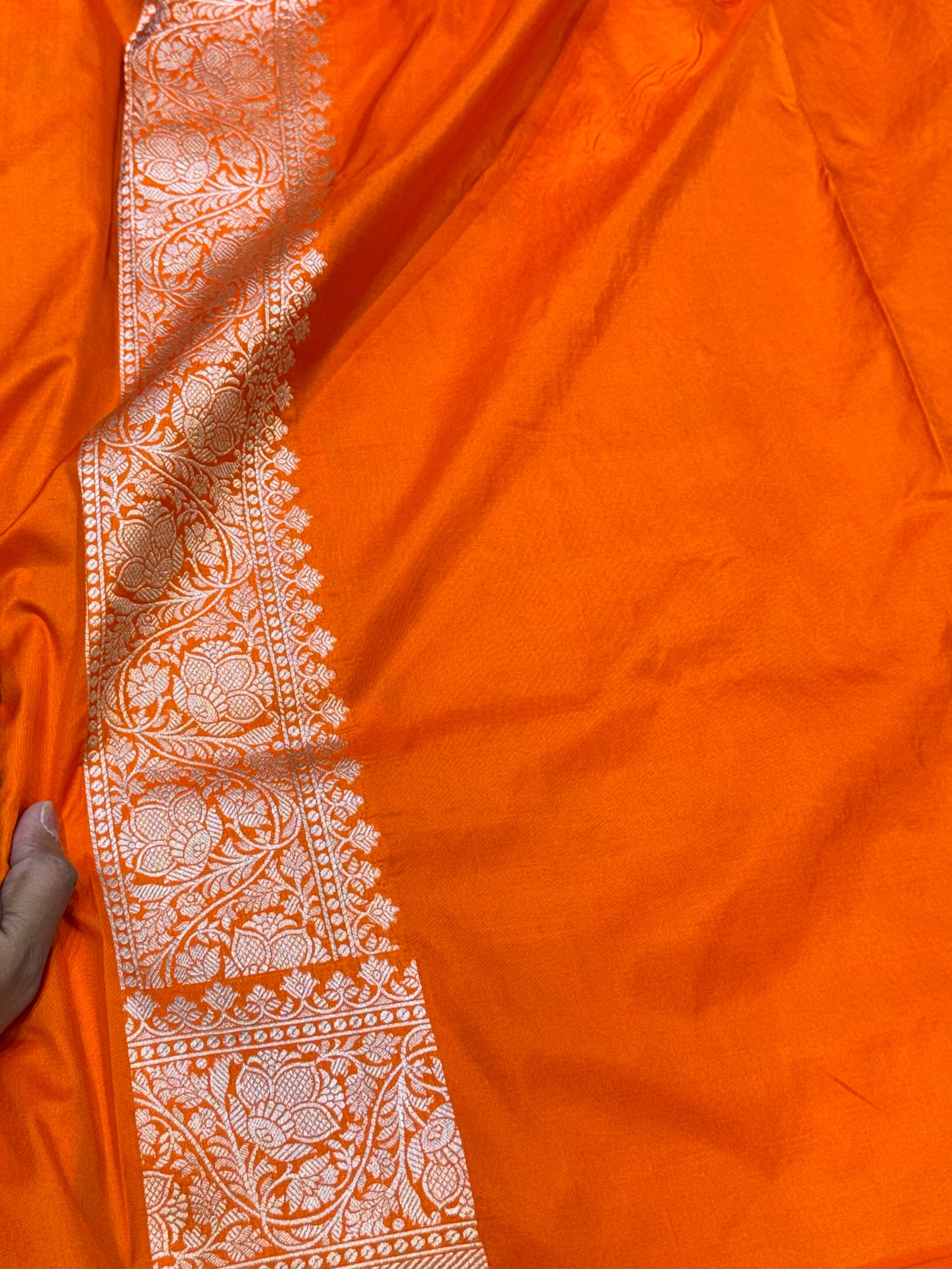 Fanta Orange 100% Pure Banarasi Katan Silk Meenakari Saree