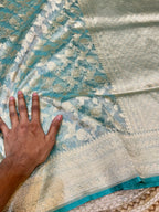 Diamond Blue 100% Pure Tissue Silk Banarasi Partywear Saree