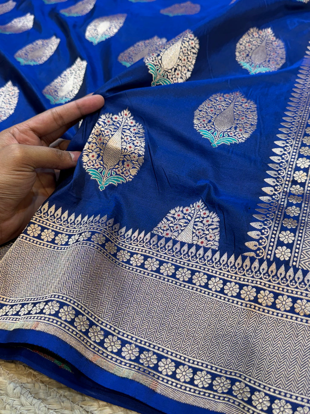 Peacock Blue Neeta Ambani Mam inspired 100% Pure Banarasi Katan Silk Meenakari Saree