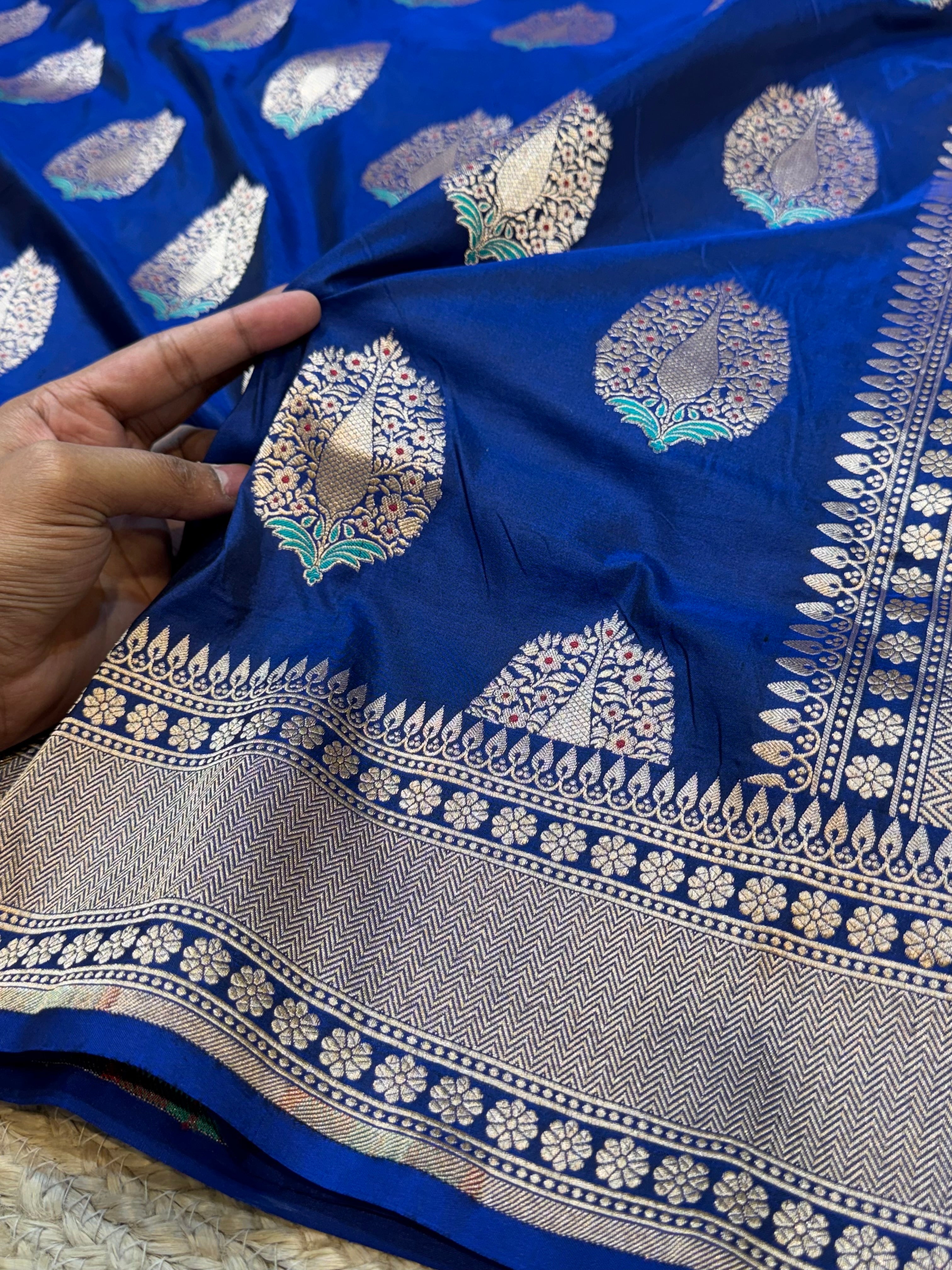 Peacock Blue Neeta Ambani Mam inspired 100% Pure Banarasi Katan Silk Meenakari Saree