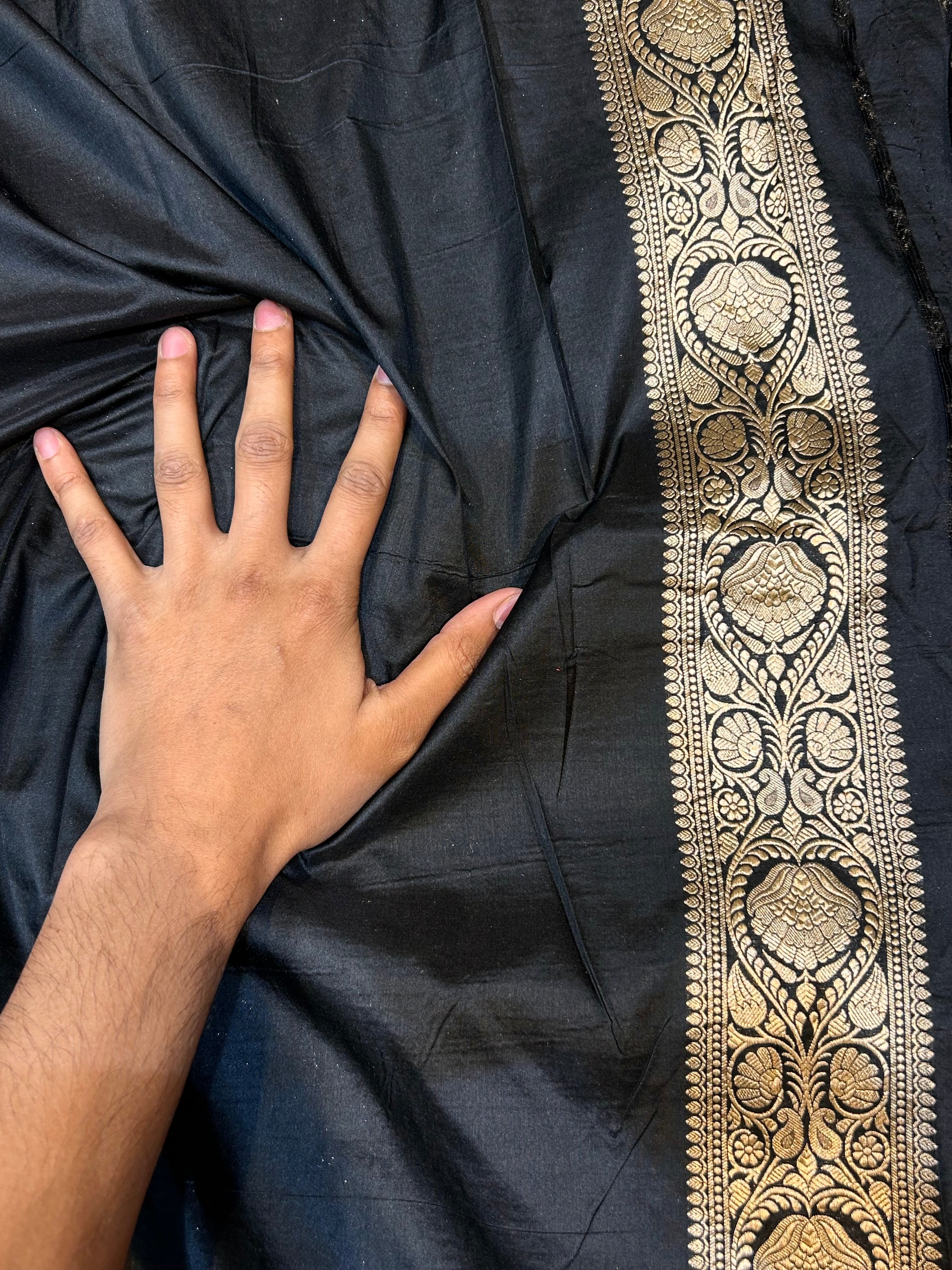 Black 100% Pure Banarasi Katan Silk Saree