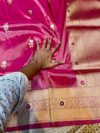 Magenta Pink 100% Pure Banarasi Tissue Silk Handloom Handwoven Saree