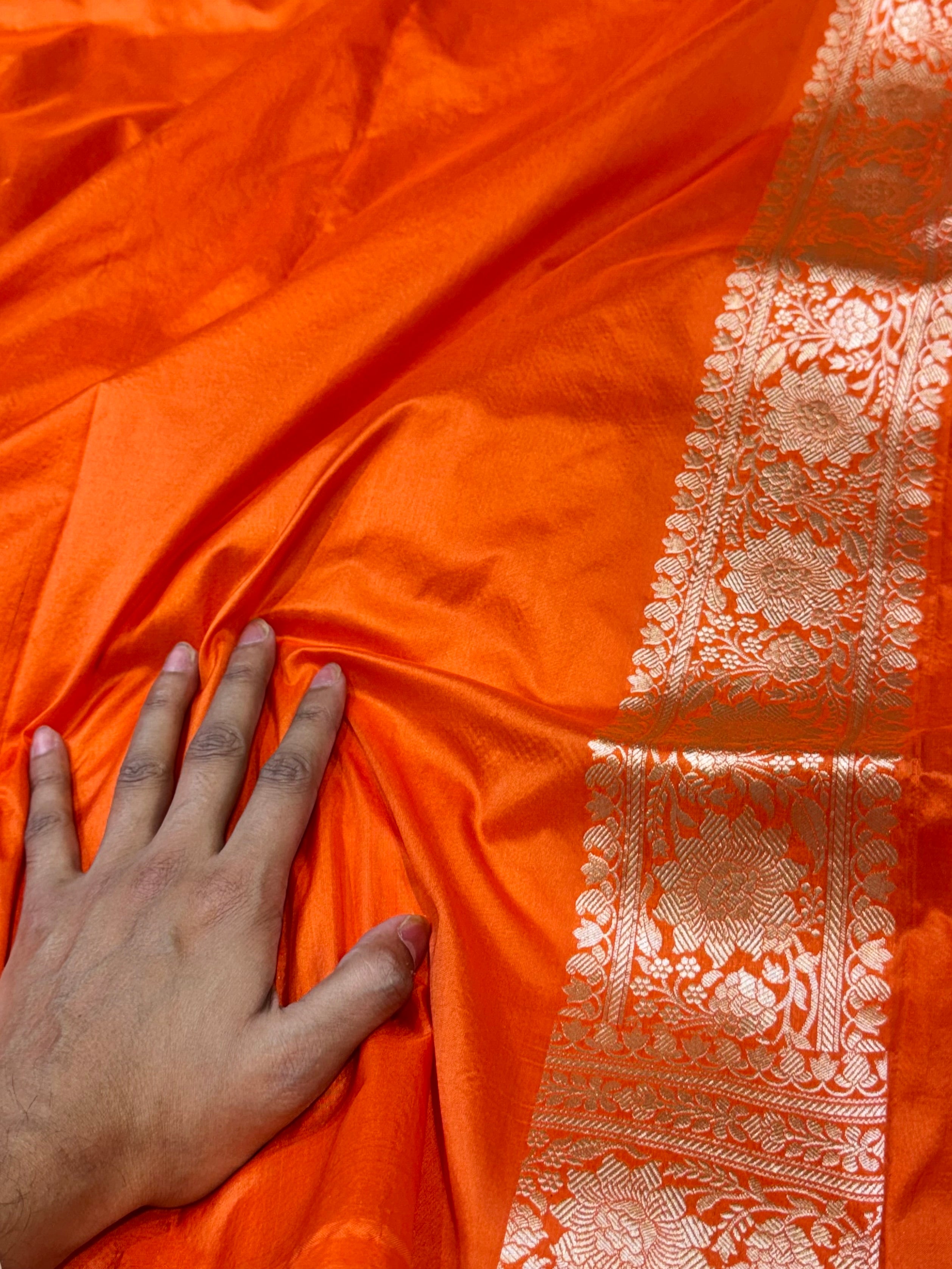 Fanta Orange 100% Pure Banarasi Katan Silk Saree