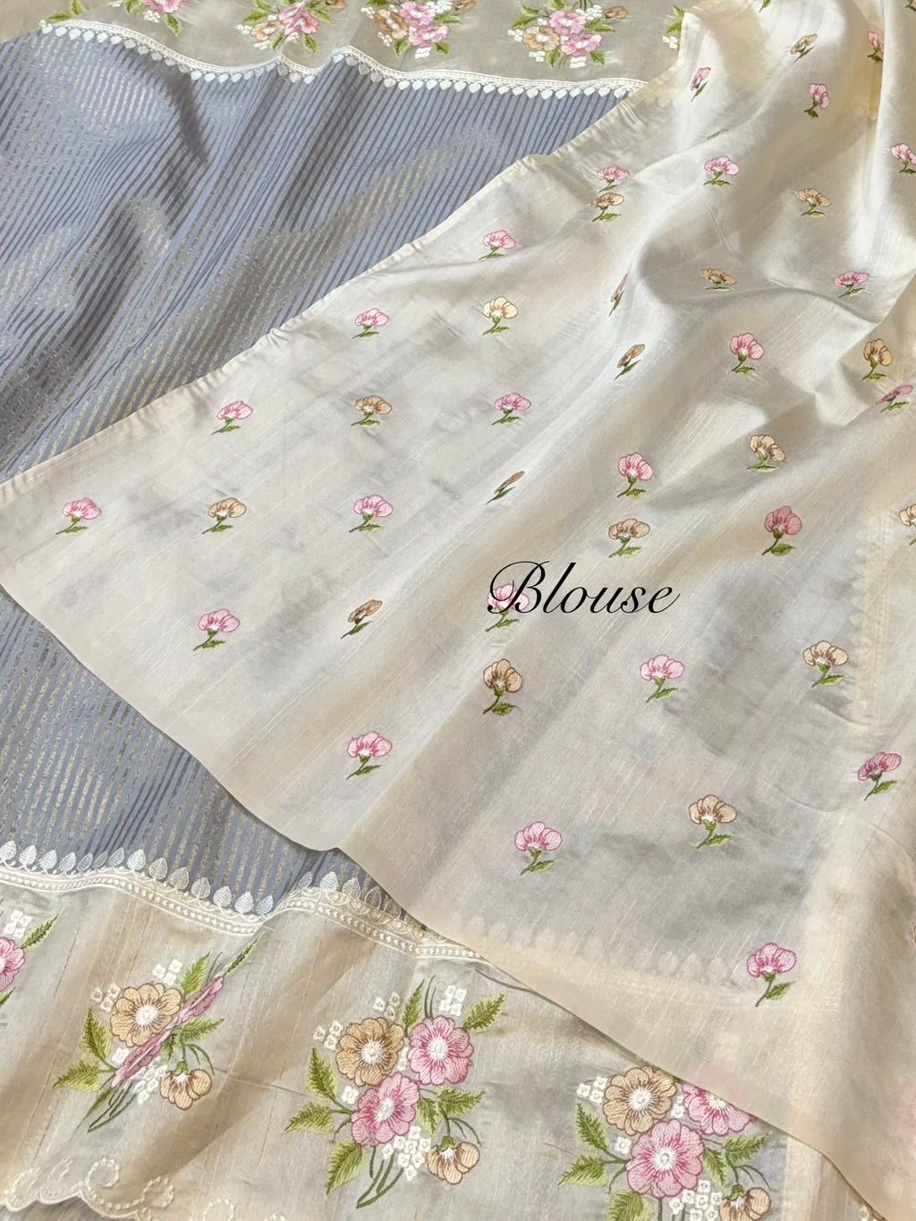Grey Tissue Silk Partywear Banarasi Embroidery Tissue Border Lightweight Sarees