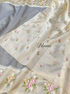 Grey Tissue Silk Partywear Banarasi Embroidery Tissue Border Lightweight Sarees