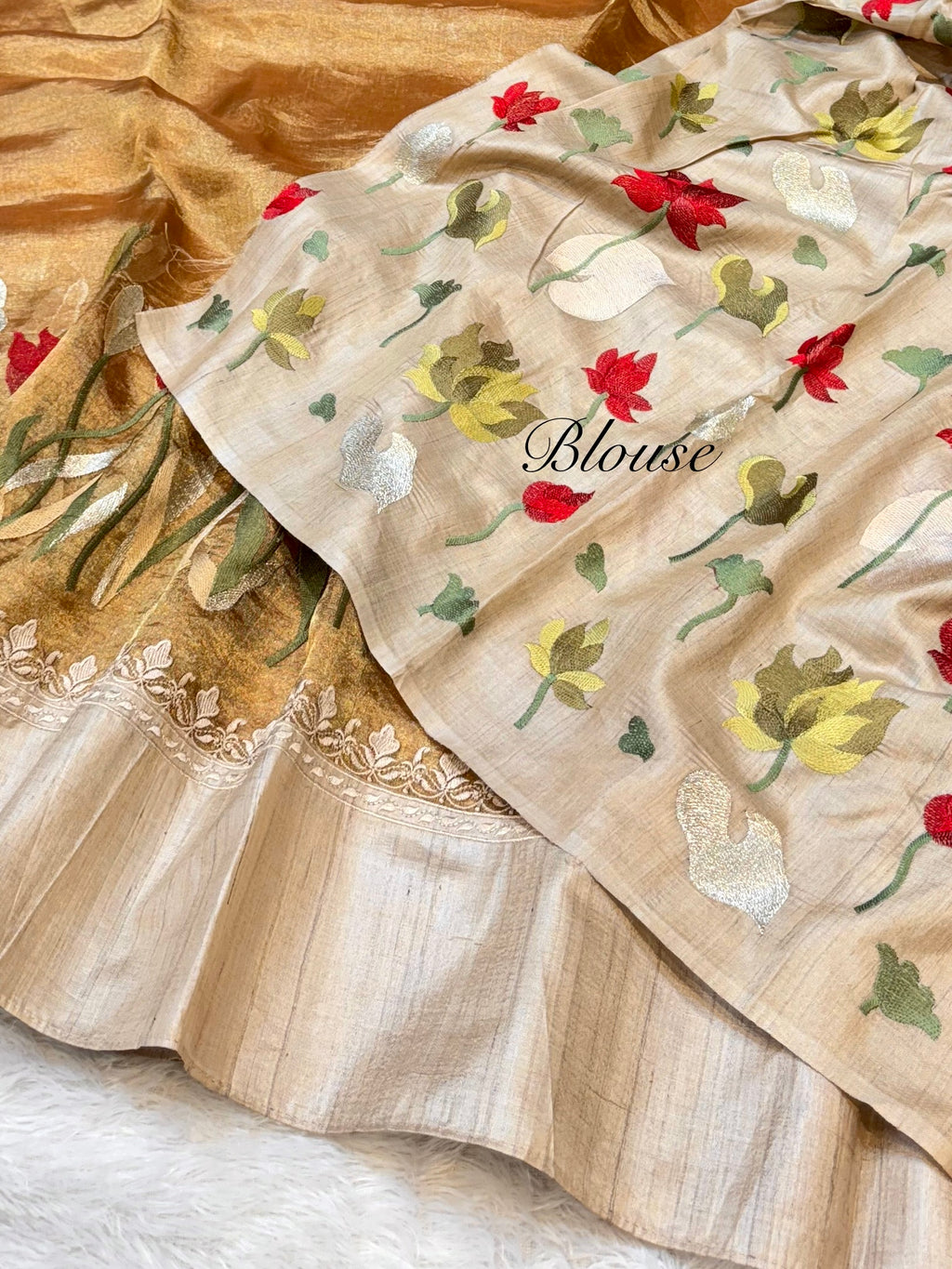 Diamond Gold 100% Pure Handloom Tissue Silk Partywear Banarasi Embroidery Lightweight Sarees