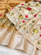 Diamond Gold 100% Pure Handloom Tissue Silk Partywear Banarasi Embroidery Lightweight Sarees