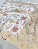 White Banarasi SemiKatan Silk Partywear Saree