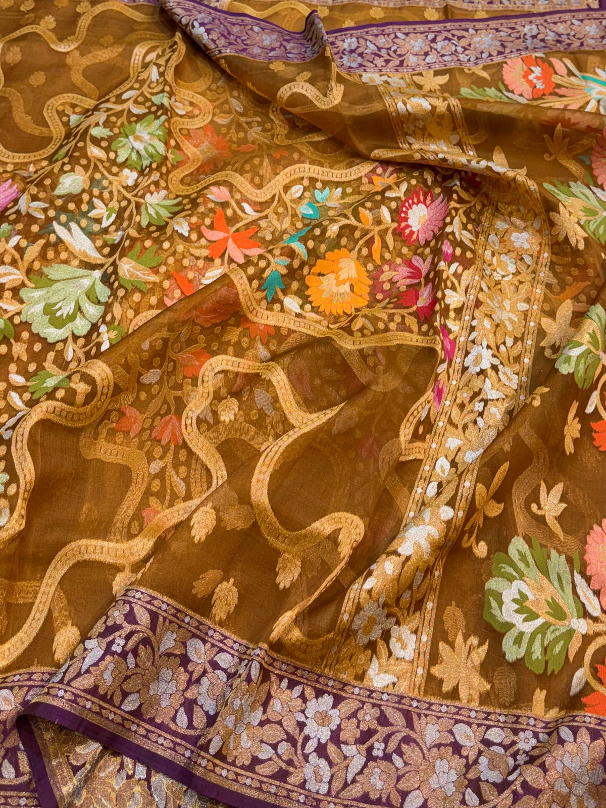 Cheeku Pure Banarasi Ektara Kora Jamdani Saree