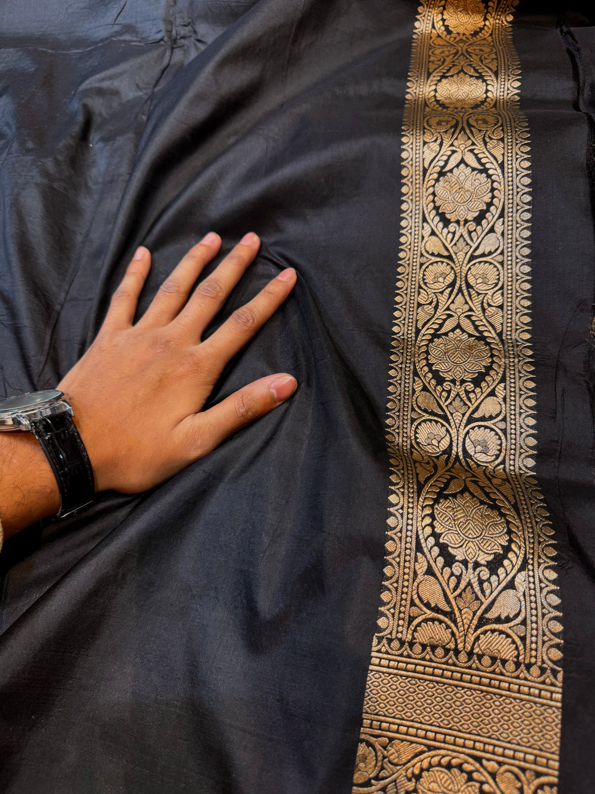 Black 100% Pure Banarasi Katan Silk Saree