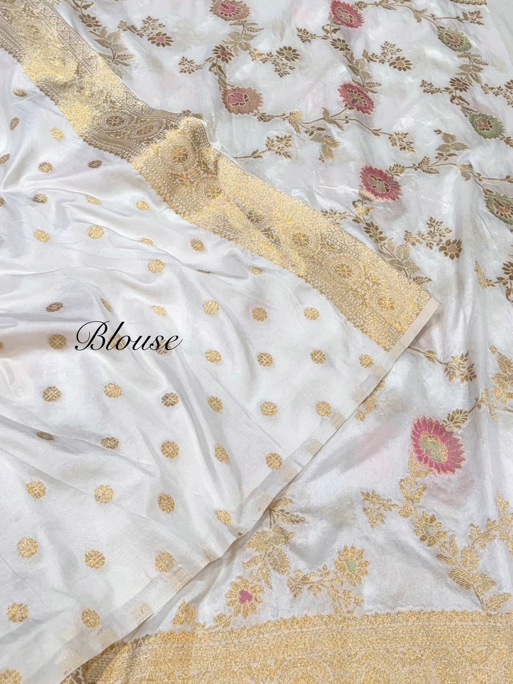 White Banarasi SemiKatan Silk Partywear Saree