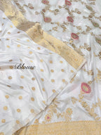 White Banarasi SemiKatan Silk Partywear Saree