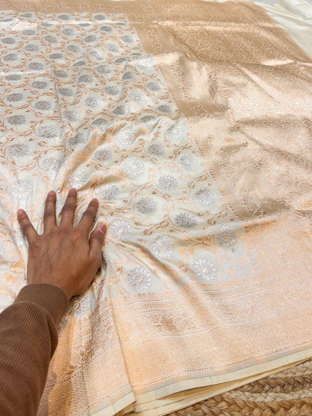 Ivory 100% Pure Banarasi Katan Silk Saree