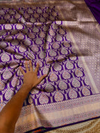 Violet Purple 100% Pure Banarasi Katan Silk Meenakari Saree