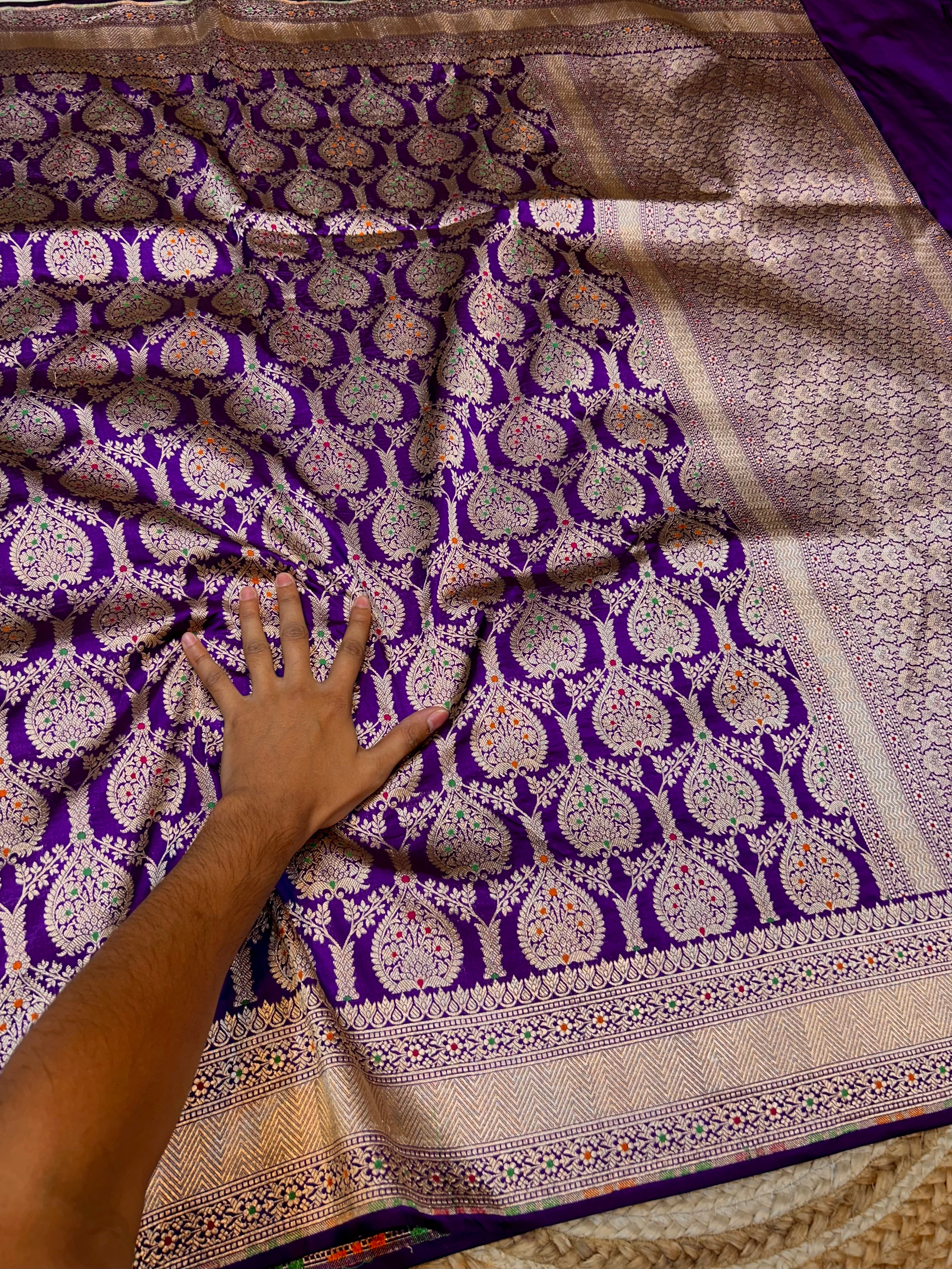 Violet Purple 100% Pure Banarasi Katan Silk Meenakari Saree