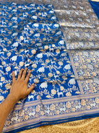 Sapphire Blue 100% Pure Banarasi Katan Silk Meenakari Saree