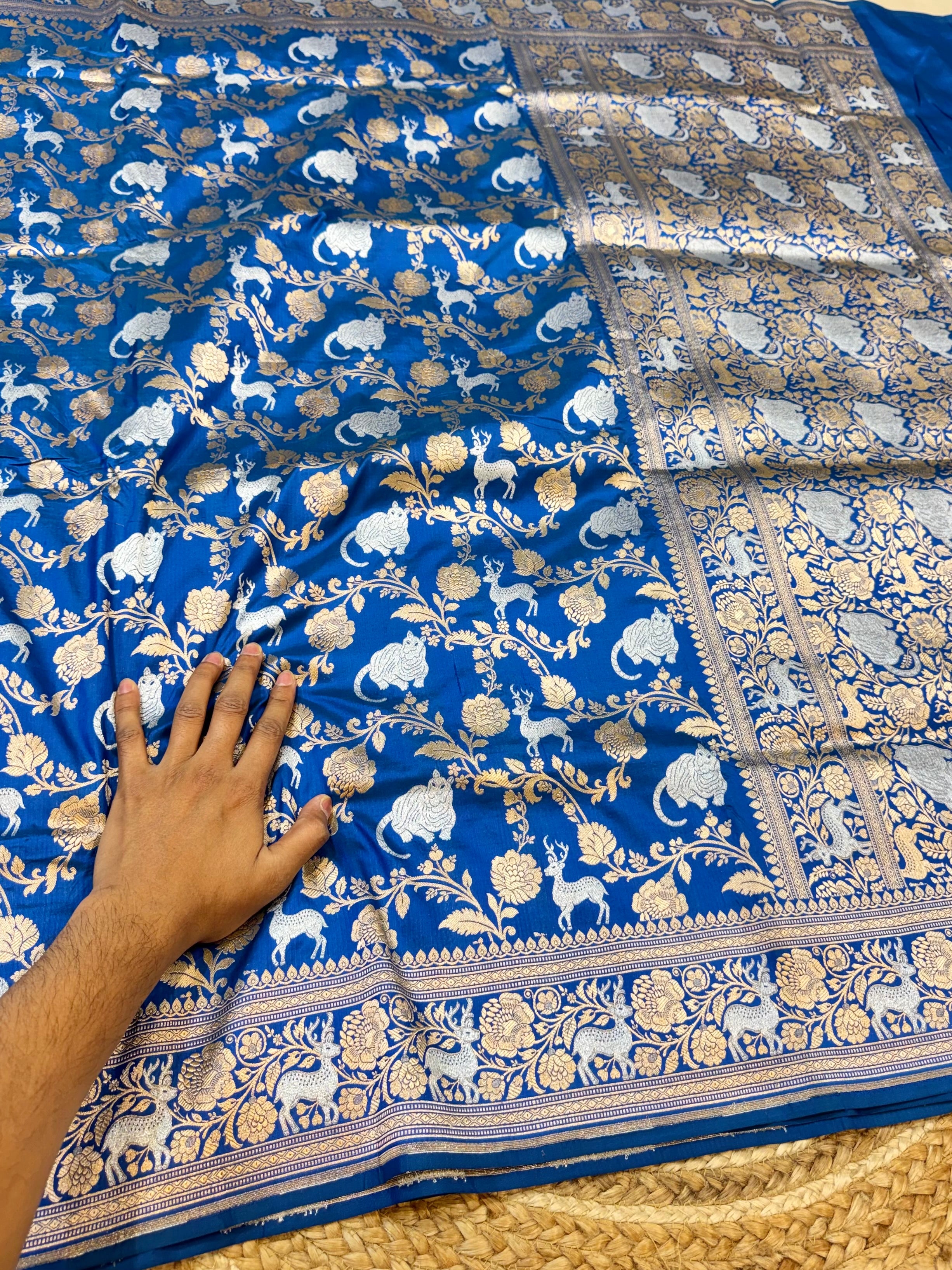 Sapphire Blue 100% Pure Banarasi Katan Silk Meenakari Saree