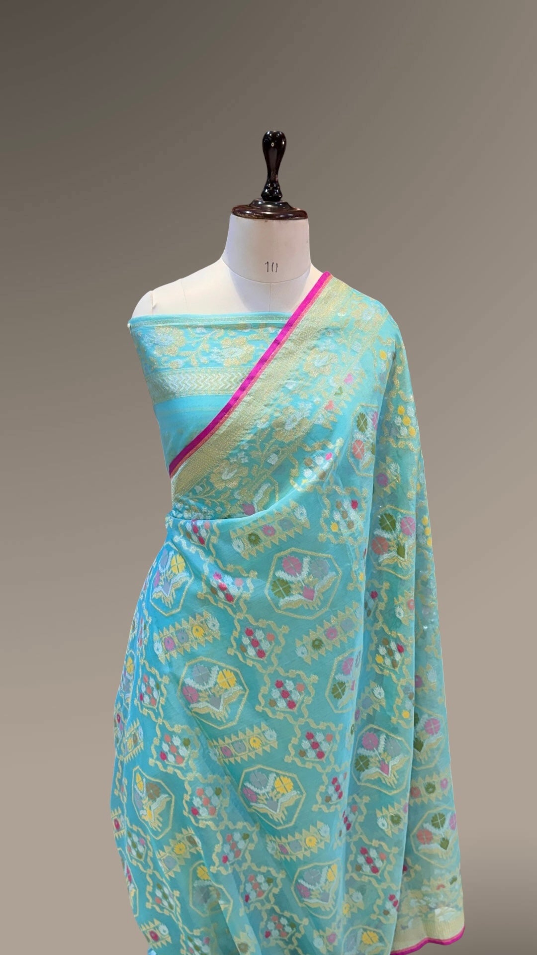 Ice Blue Pure Handloom Banarasi Ektara Kora Jamdani Saree